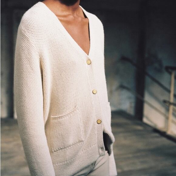Hesperios | Women’s Knit Baby Alpaca Sweater Cream Button Front Cardigan Sweater - Picture 2 of 12